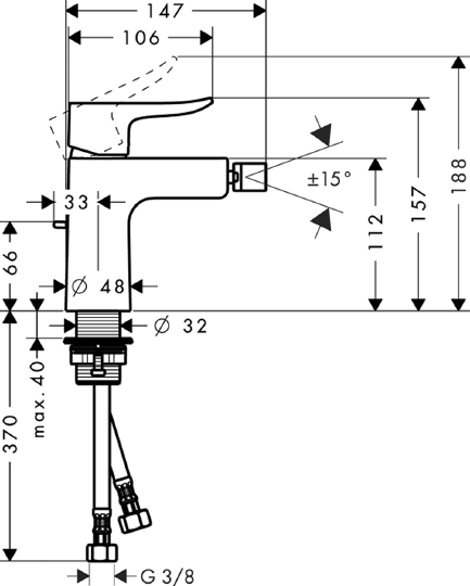 Hansgrohe Metris Смеситель для биде, на 1 отв., однорычажный, с донным клапаном, цвет: хром 31280000