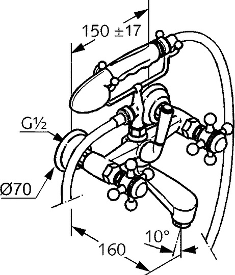 Kludi 1926 Смеситель для ванны и душа DN 15 настенный, цвет: золото 514414520
