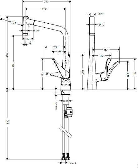Hansgrohe Metris Смеситель для кухонной мойки, с выдвижным изливом цвет: хром 14820000