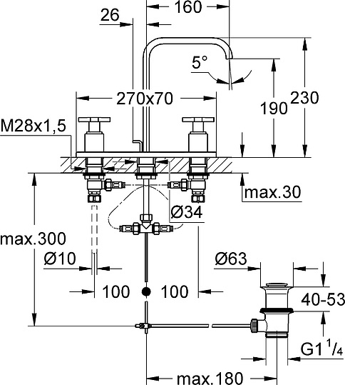 Grohe Allure Смеситель для раковины вентильный, длина излива 16 см, цвет: хром 20143000