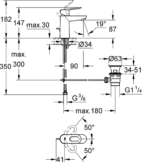 Grohe BauLoop Смеситель для раковины, с донным клапаном, цвет: хром 23335000