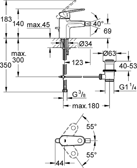 Grohe Europlus II Смеситель для биде, без донного клапана, цвет: хром 33241002