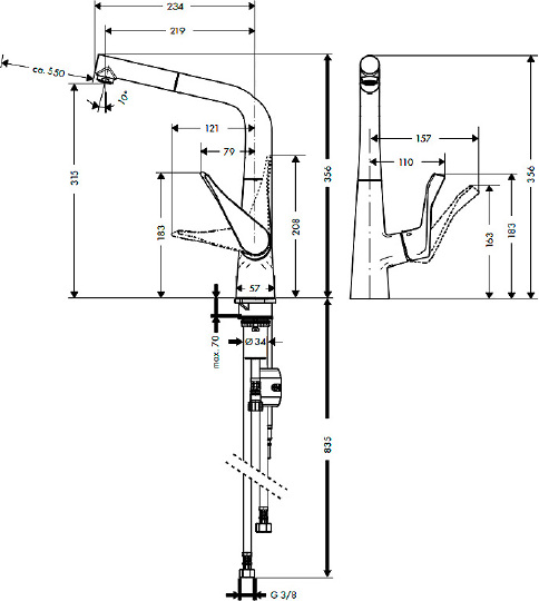Hansgrohe Metris Смеситель для кухонной мойки, с выдвижным изливом, цвет: хром 14821000