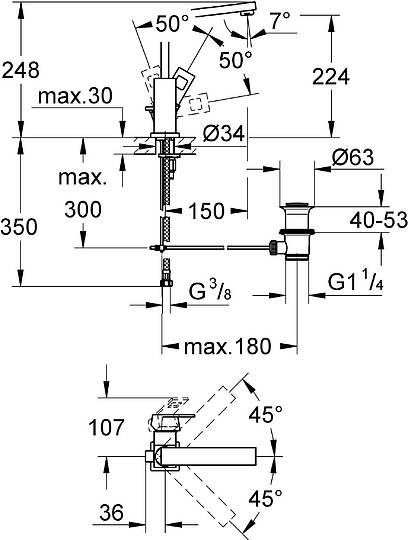 Grohe Eurocube Смеситель для раковины, с д/к, высота излива 22,4 см, цвет: хром 2313500E