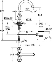 Grohe Costa L Смеситель для раковины вентильный, с донным клапаном, длина излива 13,7 см, цвет: хром 21375001
