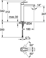 Grohe Eurocube Смеситель для раковины, без д/к, высота излива 24,7 см, цвет: хром 23406000