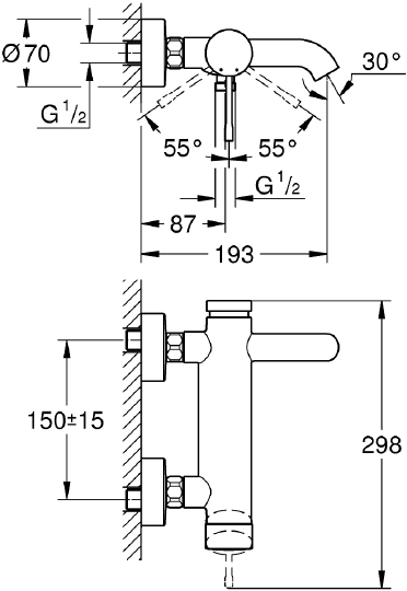 Grohe Essence New Смеситель для ванны, накладной, цвет: никель глянец 33624BE1