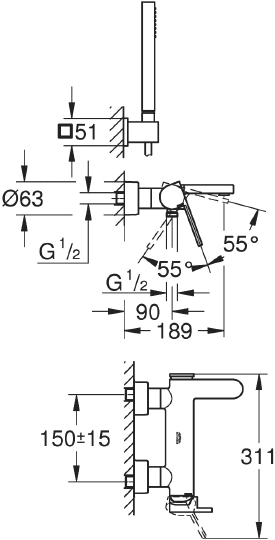 Grohe Plus Смеситель для ванны, накладной, с ручным душем, цвет: хром 33547003