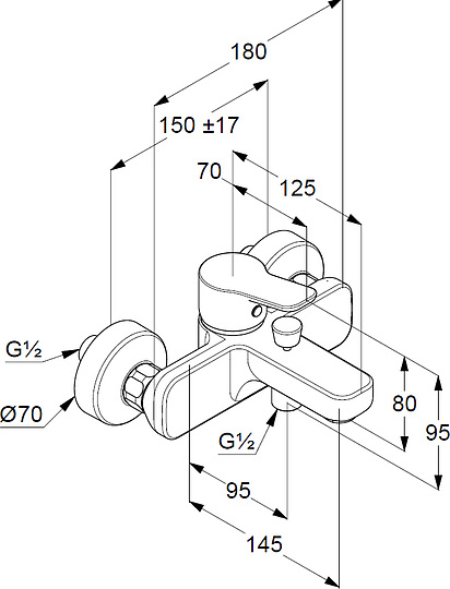 Kludi Pure&Easy Смеситель для ванны и душа DN 15 настенный, цвет: хром 376810565
