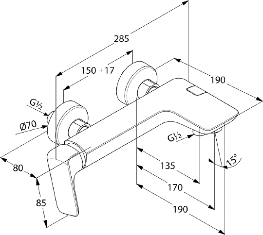 Kludi Ameo Смеситель для ванны и душа DN 15 настенный, цвет: хром 416710575