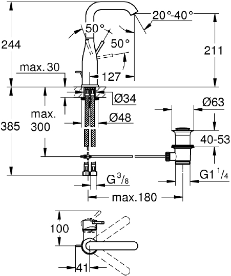 Grohe Essence New Смеситель для раковины высокий, с д/к, высота излива 21,1 см, цвет: медь 32628DL1