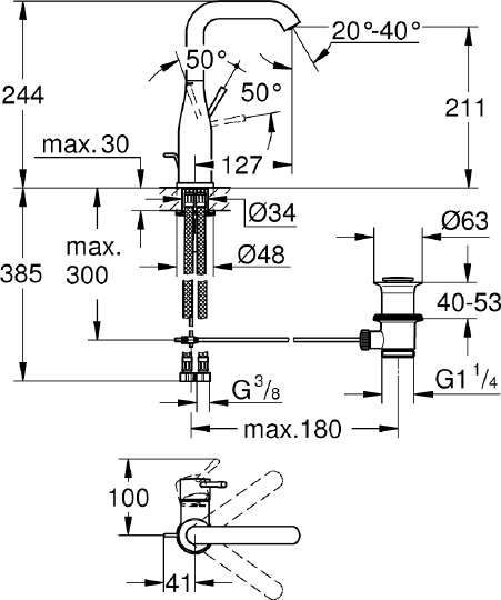 Grohe Essence New Смеситель для раковины выс., с д/к, высота излива 21,1 см, цвет: холодный рассвет 32628GL1