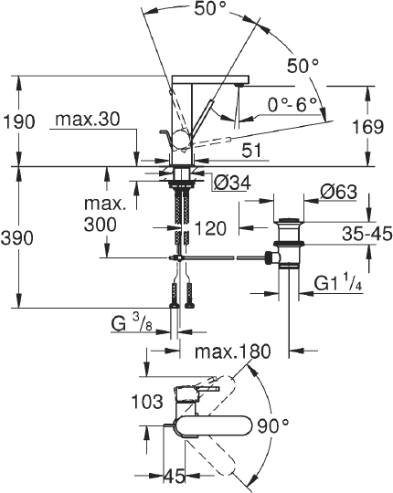 Grohe Plus Смеситель для раковины высокий поворотный, с д/к, высота излива 16,9 см, цвет: хром 23871003