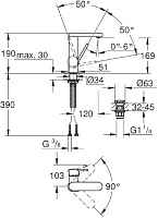Grohe Plus Смеситель для раковины высокий поворотный, с д/к, высота излива 16,9 см, цвет: хром 23872003