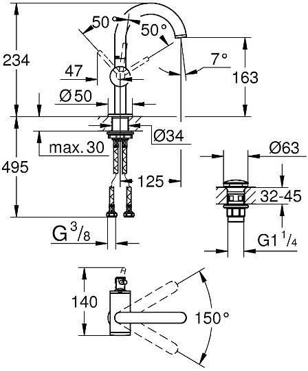 Grohe Atrio New Смеситель для раковины, высокий, с д/к, высота излива 16,3 см, цвет: хром 32043003