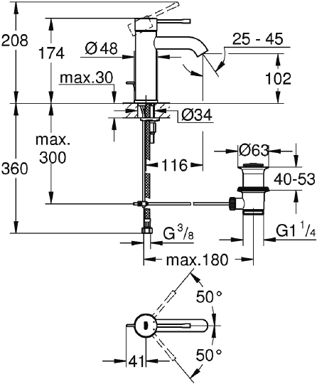 Grohe Essence New Смеситель для раковины, с д/к, длина излива 11,6 см, цвет: холодный рассвет 23589GL1