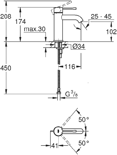 Grohe Essence New Смеситель для раковины, без донного клапана, дл. изл. 11,6 см, цвет: темный графит 23590A01