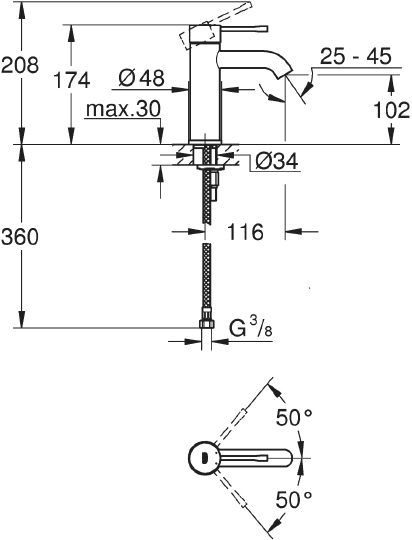 Grohe Essence New Смеситель для раковины, без д/к, длина излива 11,6 см, цвет: медь 23590DL1
