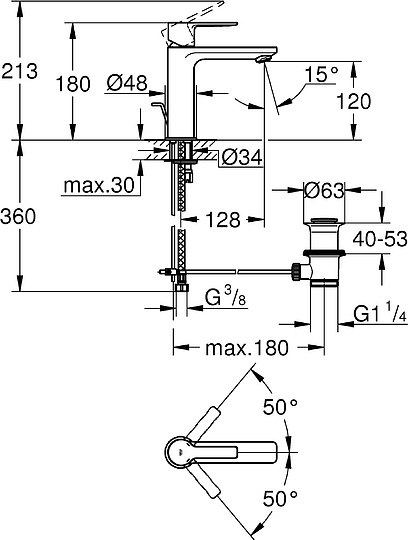 Grohe Lineare New Смеситель для раковины, с д/к, длина излива 12,8 см, цвет: суперсталь 32114DC1