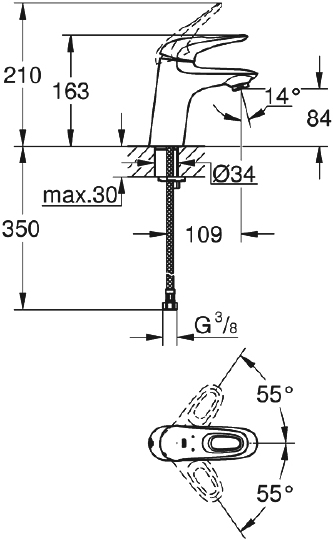Grohe Eurostyle Смеситель для раковины, без д/к, длина излива 10,9 см, цвет: хром 23567003