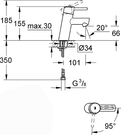 Grohe Concetto Смеситель для раковины, без д/к, длина излива 10,1 см, цвет: хром 2338510E