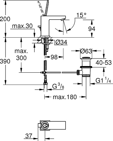 Grohe Eurocube Joy Смеситель для раковины, с д/к, длина излива 9,8 см, цвет: хром 23654000