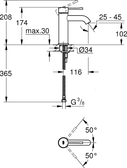 Grohe Essence New Смеситель для раковины, без д/к, длина излива 11,6 см, цвет: никель глянец 23590BE1