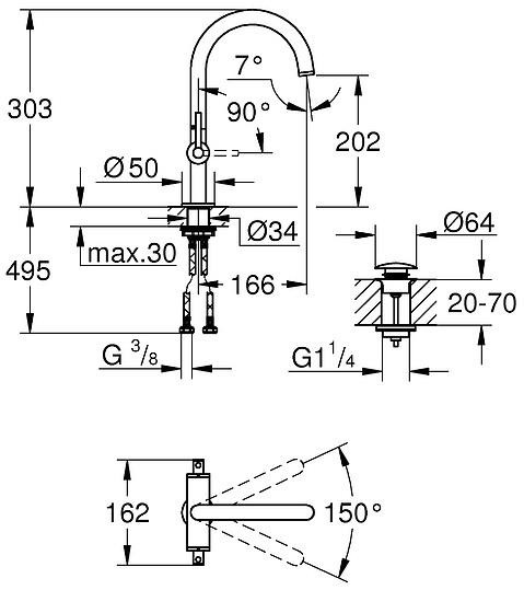 Grohe Atrio New Смеситель для раковины, выс., с д/к, выс. изл. 20,2 см, цвет: темный графит, матовый 21022AL3
