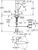 Grohe Plus Смеситель для раковины высокий поворотный, с д/к, высота излива 23,1 см, цвет: хром 23851003