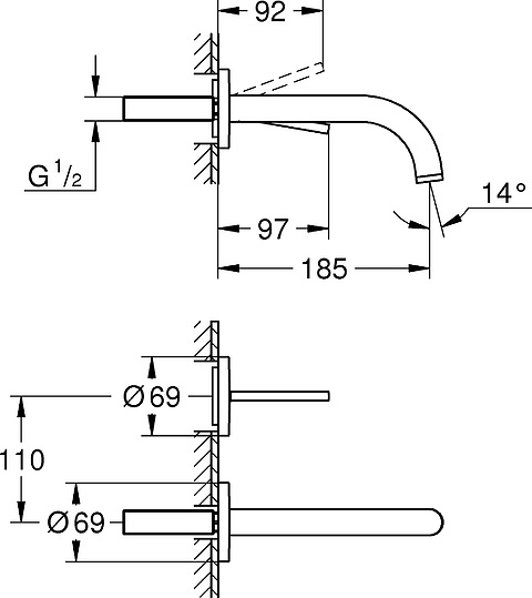 Grohe Atrio New Joy Смеситель для раковины, встр., длина излива 18,5см, цвет: темный графит, матовый 19287AL3