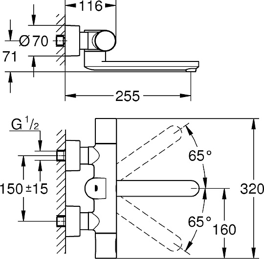Grohe Eurosmart Cosmopolitan E Термостатический смеситель для ванны, дл. излива 25,5 см, цвет: хром 36333000