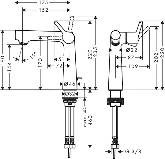 Hansgrohe Talis S Смеситель для раковины, с донным клапаном, цвет: хром 72113000