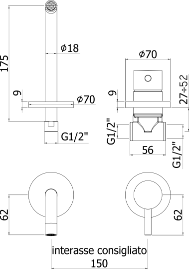 Paffoni Light Смеситель для раковины со встроенной частью, цвет: хром LIG006CR70