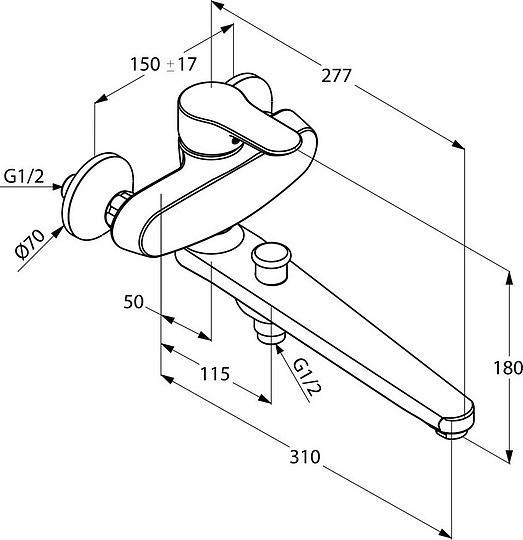 Kludi Objekta Смеситель для ванны и душа DN 15 настенный, цвет: хром 324910575