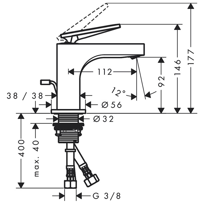 Axor Citterio Смеситель для раковины однорычажный на 1 отверстие с донным клапаном, цвет: хром 39001000