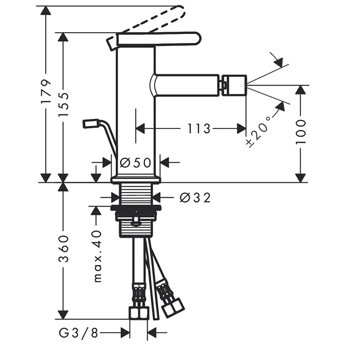 Axor One Смеситель для биде, однорычажный, с донным клапаном, цвет: хром 48210000