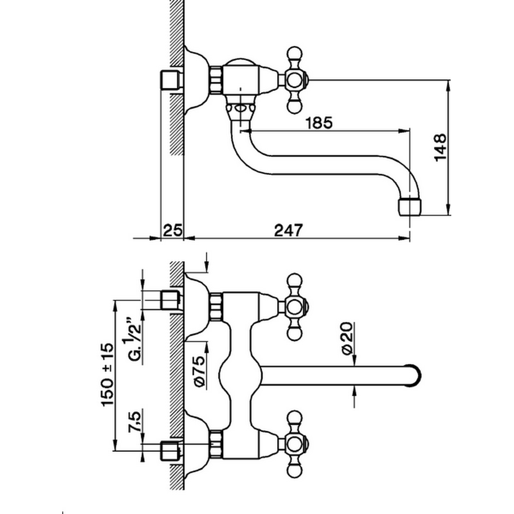 Cisal Arcana Ceramic Смеситель для кухни настенный с неповоротным изливом, цвет: 24k gold AC00040024