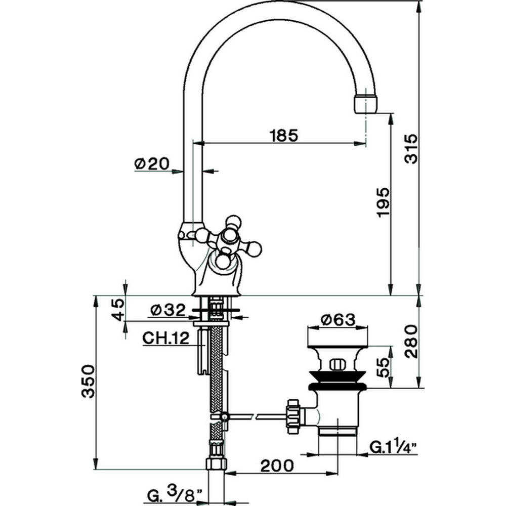 Cisal Arcana Ceramic Смеситель для кухни с поворотным изливом и донным клапаном, цвет: 24k gold AC00052024