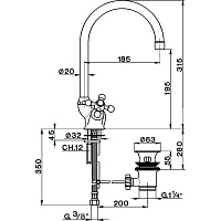 Cisal Arcana Ceramic Смеситель для кухни с поворотным изливом и донным клапаном, цвет: 24k gold AC00052024