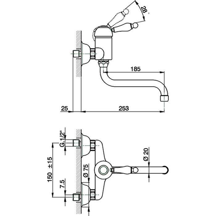 Cisal Arcana Empress Смеситель для кухни настенный с неповоротным изливом, цвет: chrome EM00040021