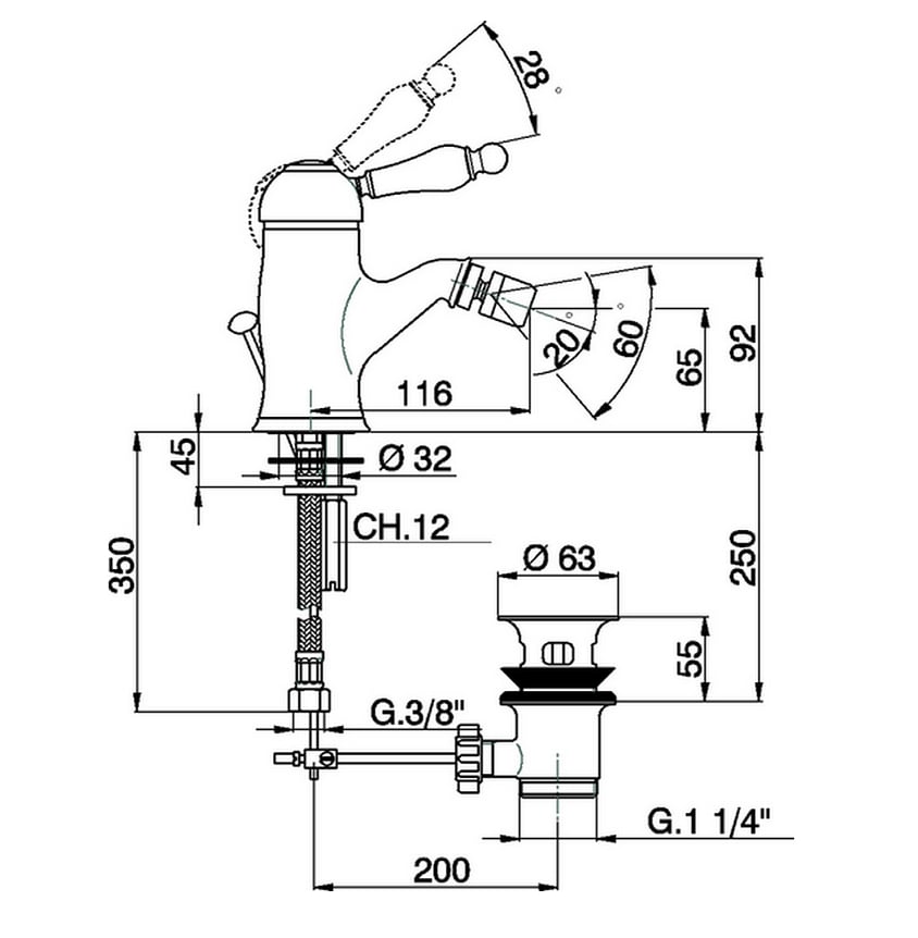 Cisal Arcana Empress Смеситель для биде, с д/к, длина излива 11,6 см, цвет: antique bronze EM00055027