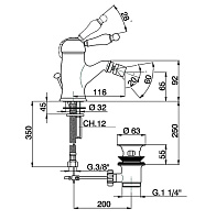 Cisal Arcana Empress Смеситель для биде, с д/к, длина излива 11,6 см, цвет: antique bronze EM00055027