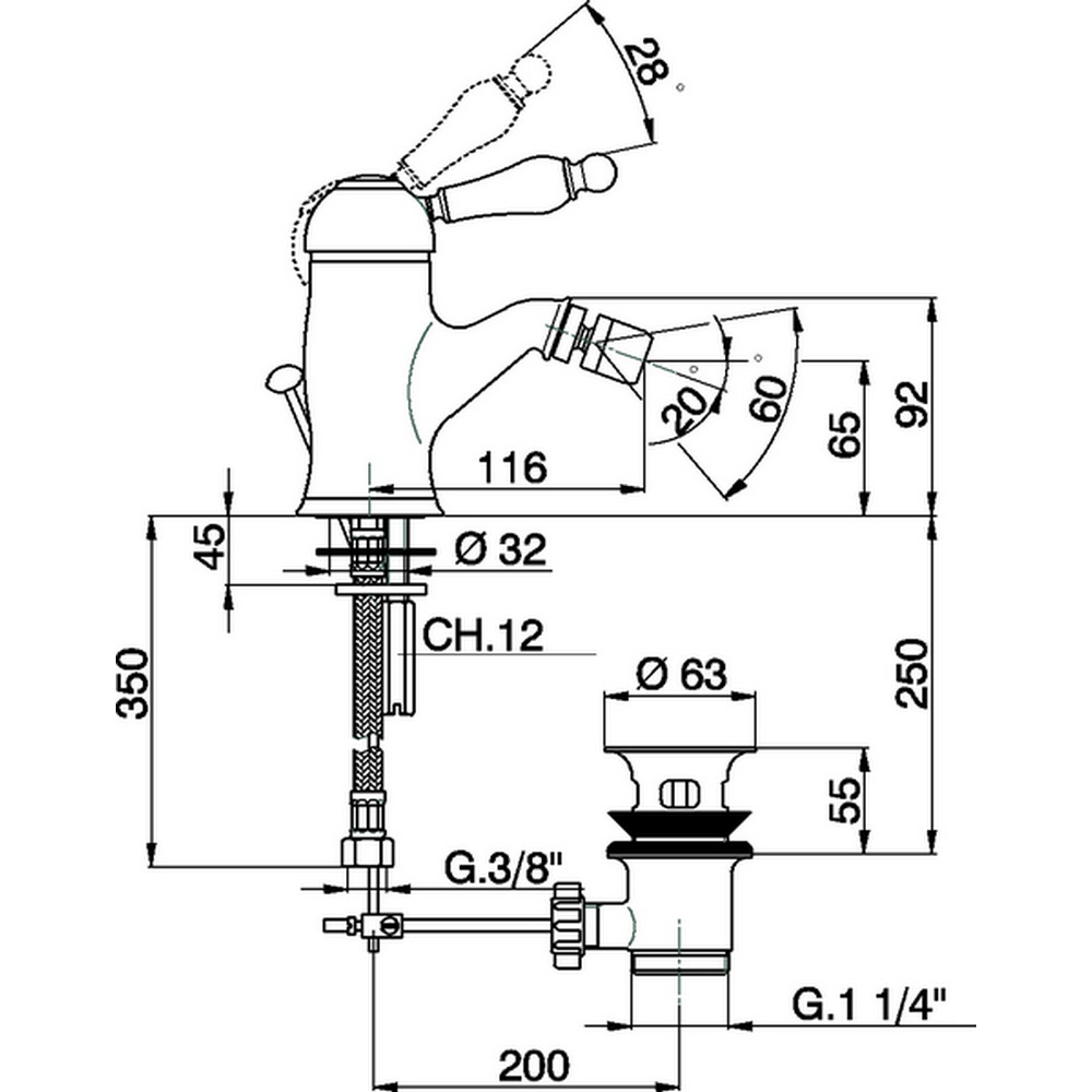 Cisal Arcana Empress Смеситель для биде, с донным клапаном, длина излива 11,6 см, цвет: chrome EM00055021