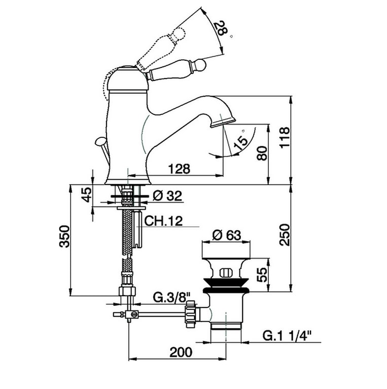 Cisal Arcana Empress Смеситель для раковины, с д/к, длина излива 12,8 см, цвет: antique bronze EM00051027