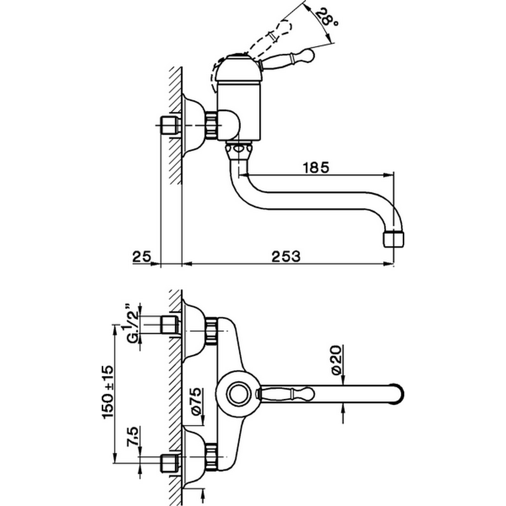 Cisal Arcana Royal Смеситель для кухни настенный с неповоротным изливом, цвет: 24k gold AY00040024