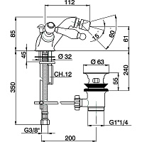 Cisal Arcana Toscana Смеситель для биде, с донным клапаном, длина излива 11,2 см, цвет: chrome TS00055021