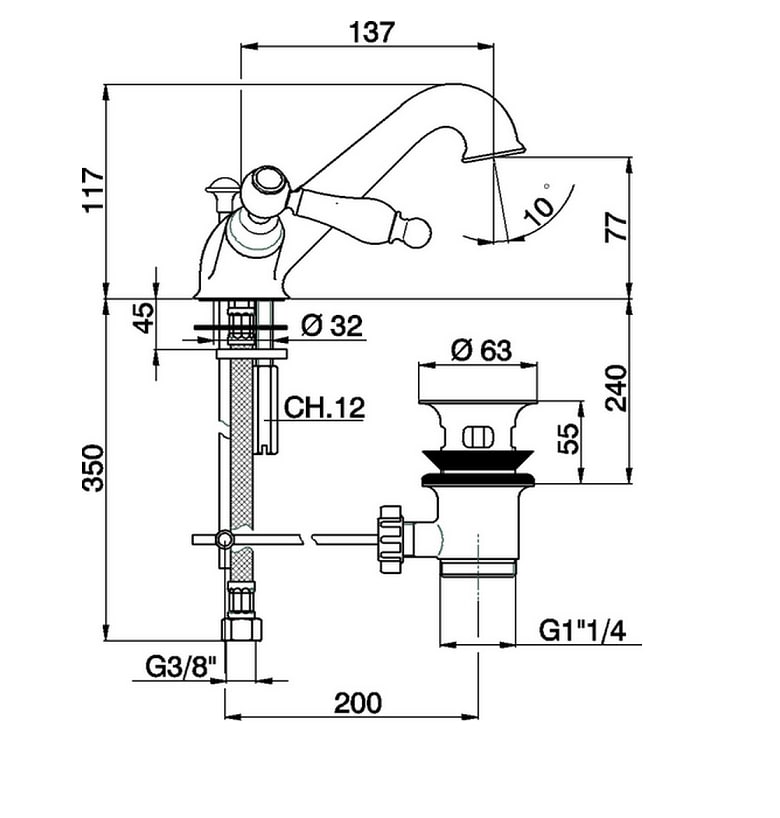 Cisal Arcana Toscana Смеситель для раковины, с д/к, длина излива 13,7 см, цвет: antique bronze TS00051027