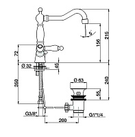 Cisal Arcana Toscana Смеситель для раковины, с донным клапаном, цвет: antique bronze TS00052127
