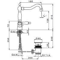 Cisal Arcana Toscana Смеситель для раковины, с донным клапаном, длина излива 18 см, цвет: chrome TS00052121