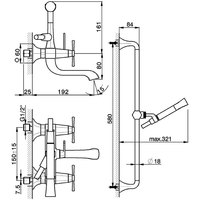 Cisal Cherie Смеситель для ванны накладной, с душевым комплектом, цвет: rose gold/night black CX0000607E
